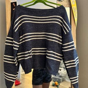 Boat neck navy & white striped sweater